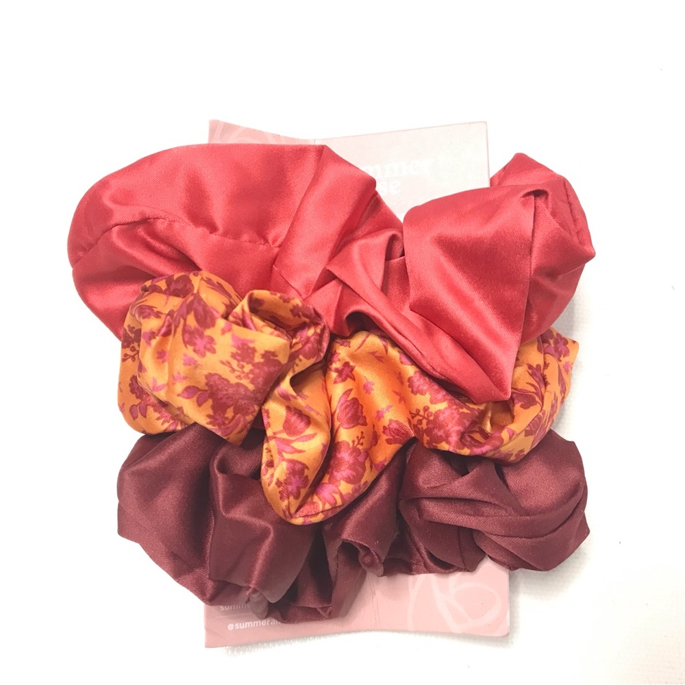 Lot of 3 Summer & Rose Silky Satin Scrunchies Red Burgundy Ponytails Hair Set
